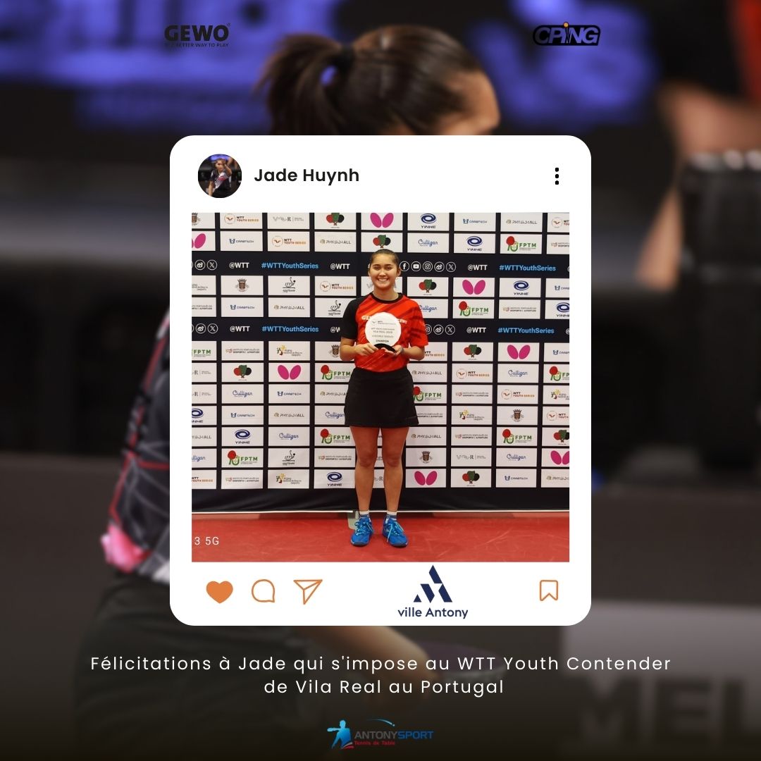 Jade s&rsquo;impose au WTT Youth Contender du Portugal 